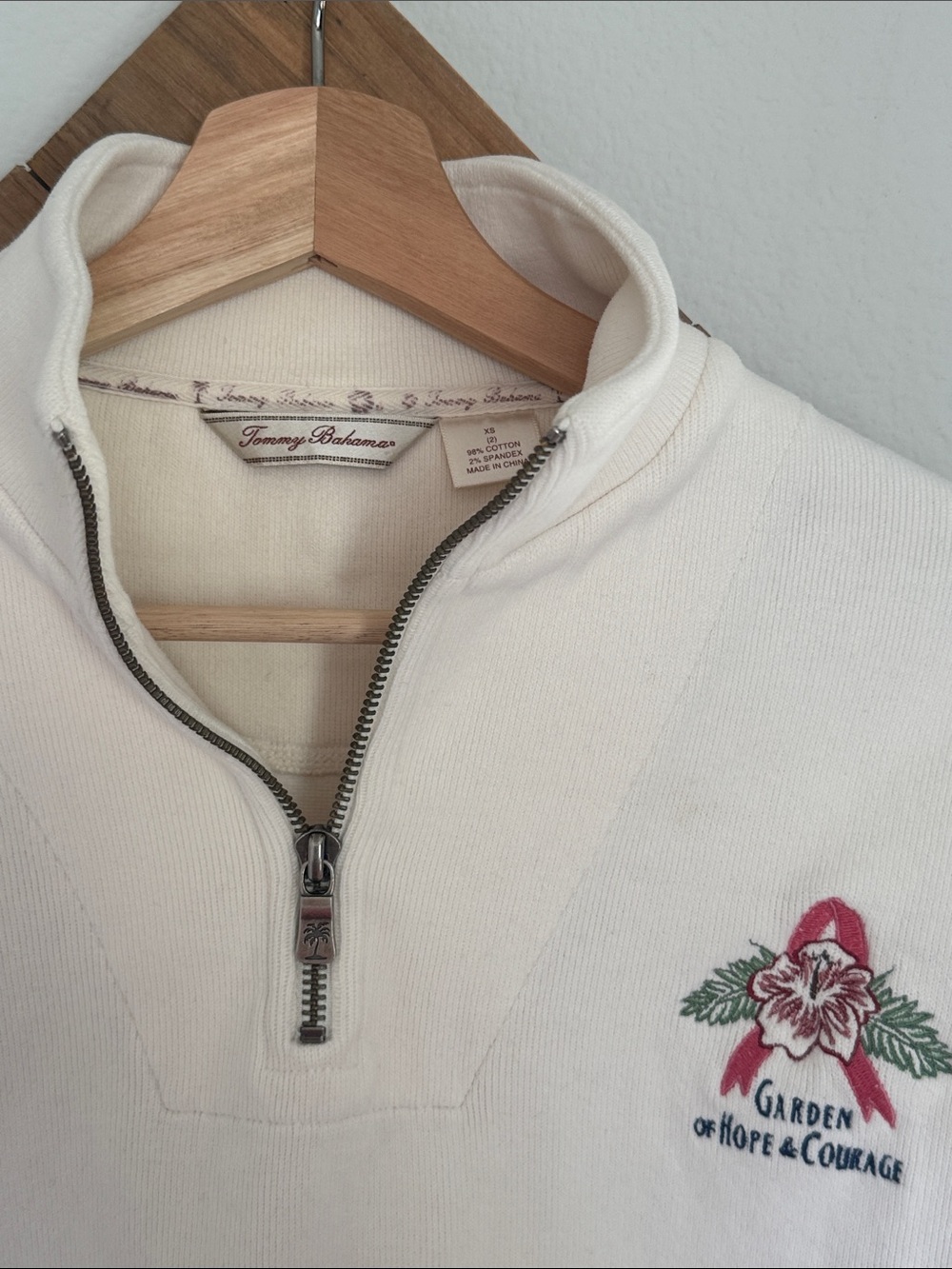Tommy Bahama Cream Quarter-Zip Pullover with Embroidered 🎗️